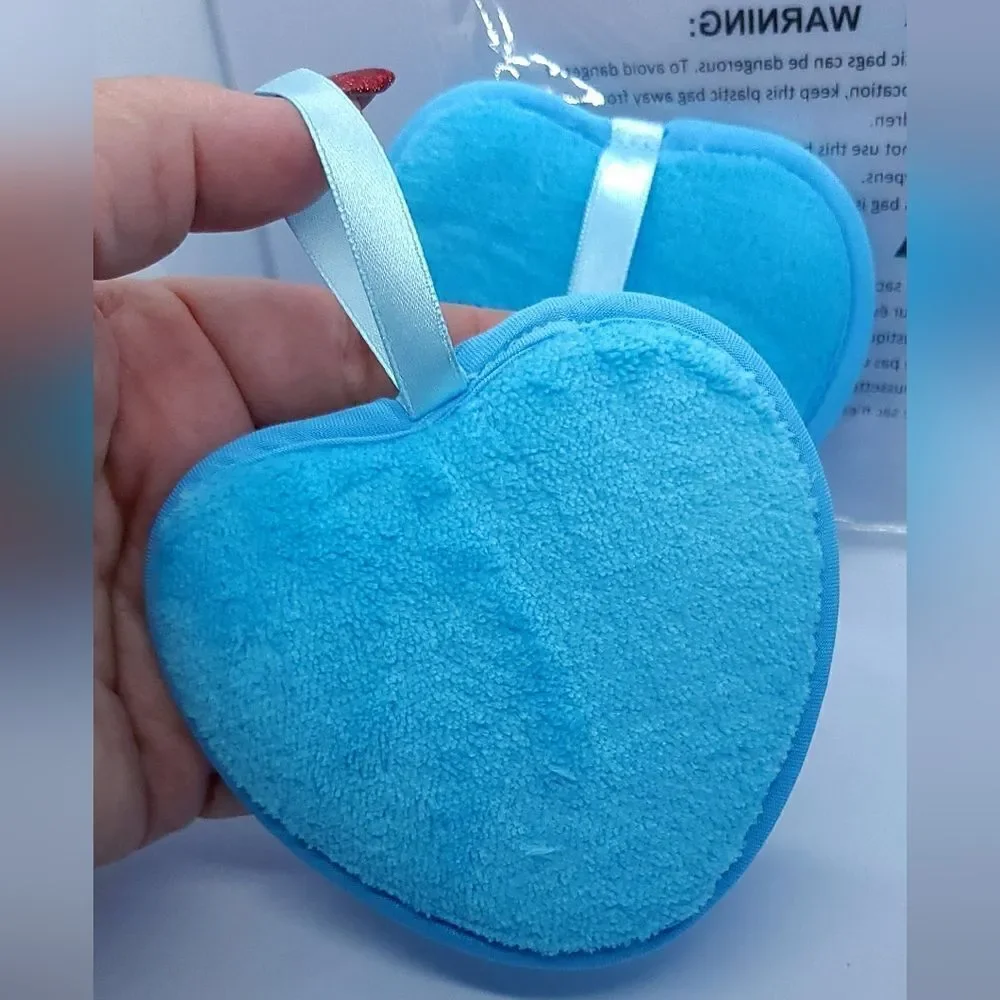 Reusable Beauty Makeup Removal Pads Blue Heart Shaped Plush Foam 2-pack Love